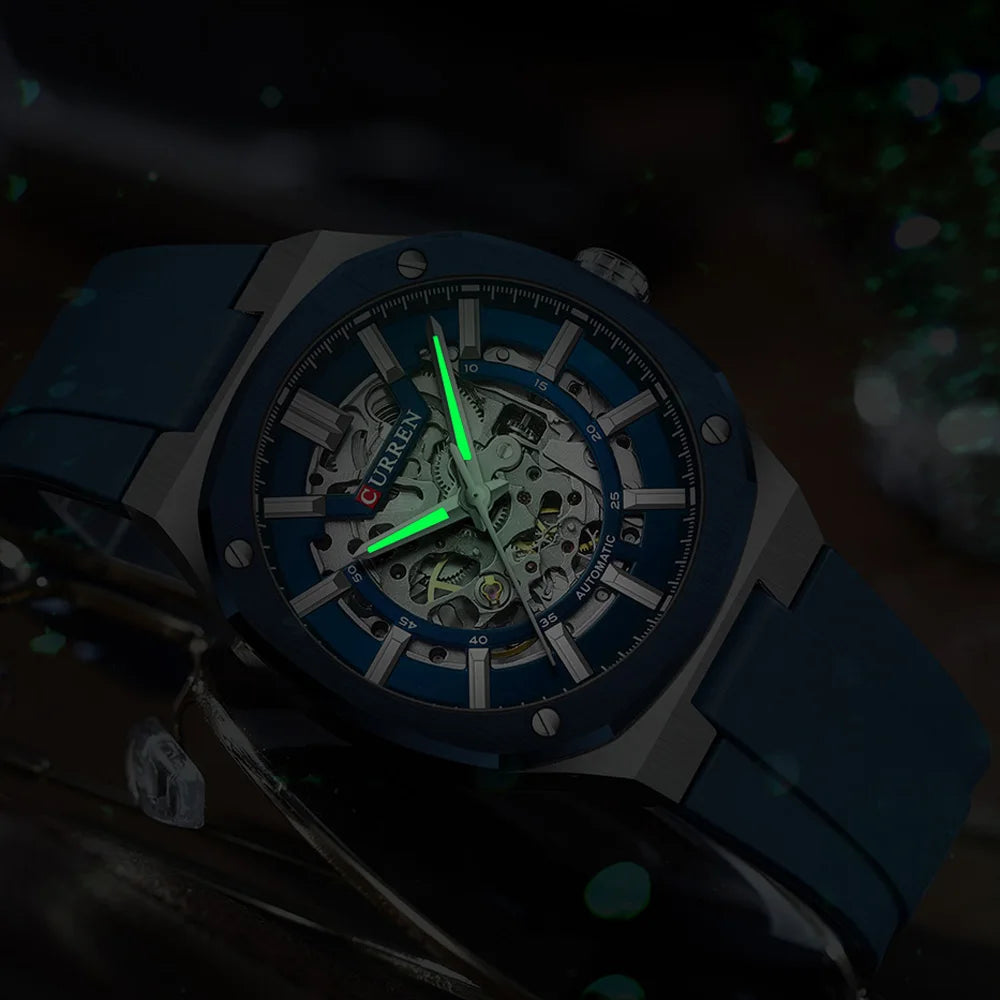 Montre Mécanique Automatique Homme CURREN 8485 – Cadran Squelette Silicone