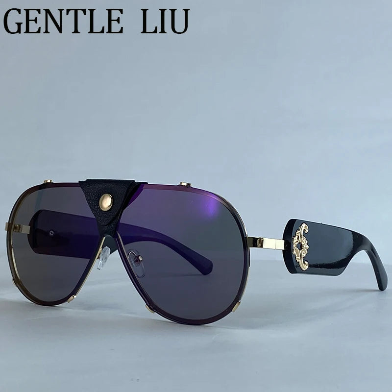 Lunettes de Soleil Steampunk Oversize Vintage Pilot Femme UV400 Cuir GENTLE LIU – CLEVI Paris