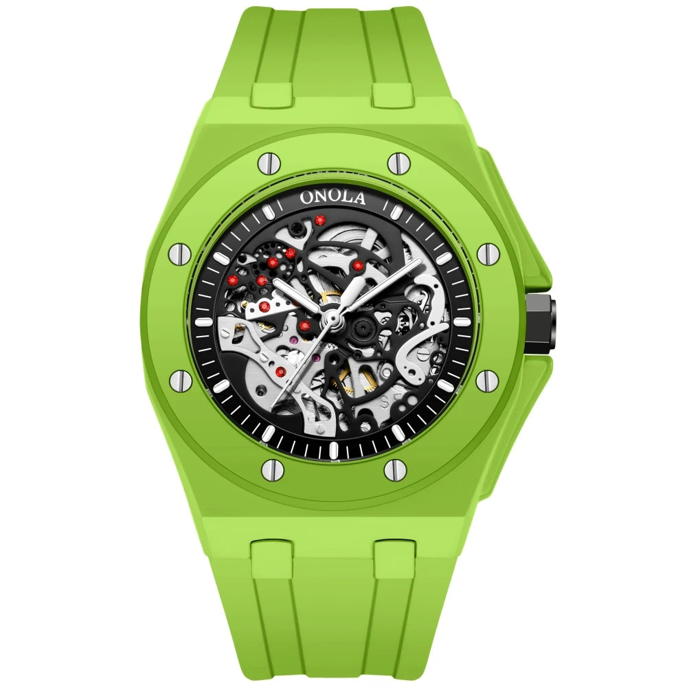 ONOLA ON3834CK Montre Homme Automatique Squelette Bracelet Silicone Verre Hardlex 3 ATM 4 Coloris – CLEVI Paris