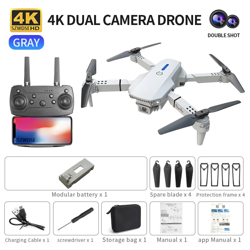Mini Drone Pliable E88 PRO – FPV WiFi, Maintien d'Altitude, Mode Sans Tête & Vol en Trajectoire – CLEVI Paris