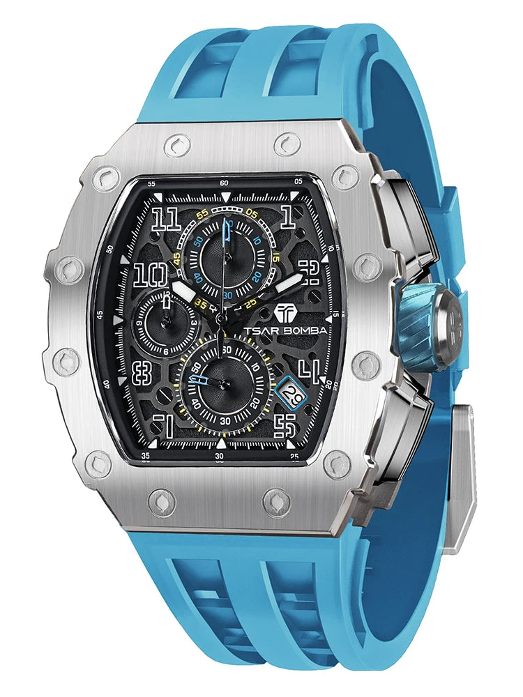 Montre Quartz Homme TSAR BOMBA TB-8204 Tonneau Saphir Chronographe – CLEVI Paris