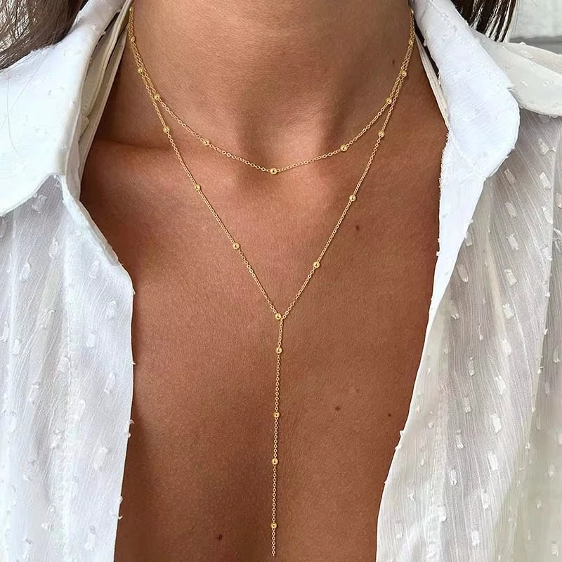 Collier Lariat Acier Inoxydable Plaqué Or — Forme Y, Délicat, Superposable | CLEVI Paris