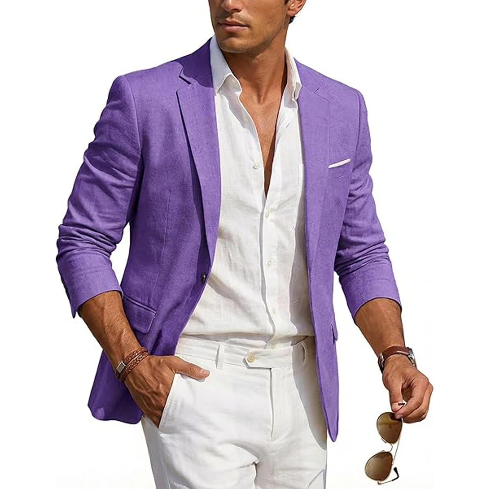 Blazer Homme Casual Lin Slim Fit Léger Un Bouton Mariage Plage – CLEVI Paris