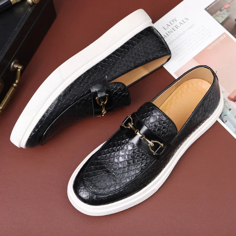 Mocassins Homme Cuir Embossé Style Britannique — Slip-On, Semelle Épaisse, Respirants, Pointures 38-46 | CLEVI Paris