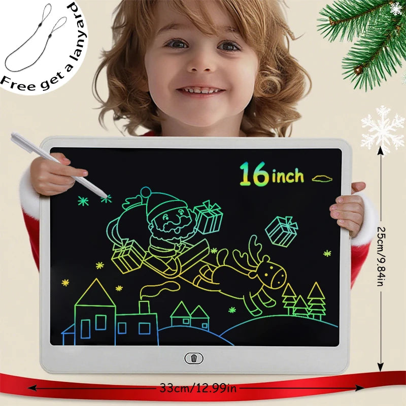 Tablette LCD Écriture 16" Couleur – Ardoise Numérique Effaçable, Jouet Éducatif, Certifiée CE – CLEVI Paris
