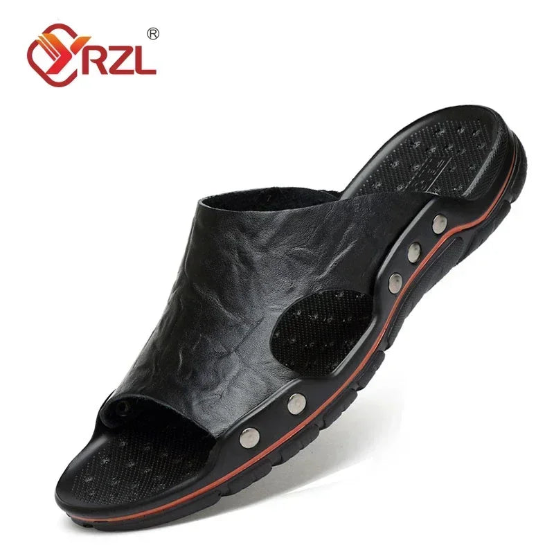 Sandales Homme Été – Slides EVA Ultra-Légères, Tige PU, Style Classique | Noir ou Marron Jaune