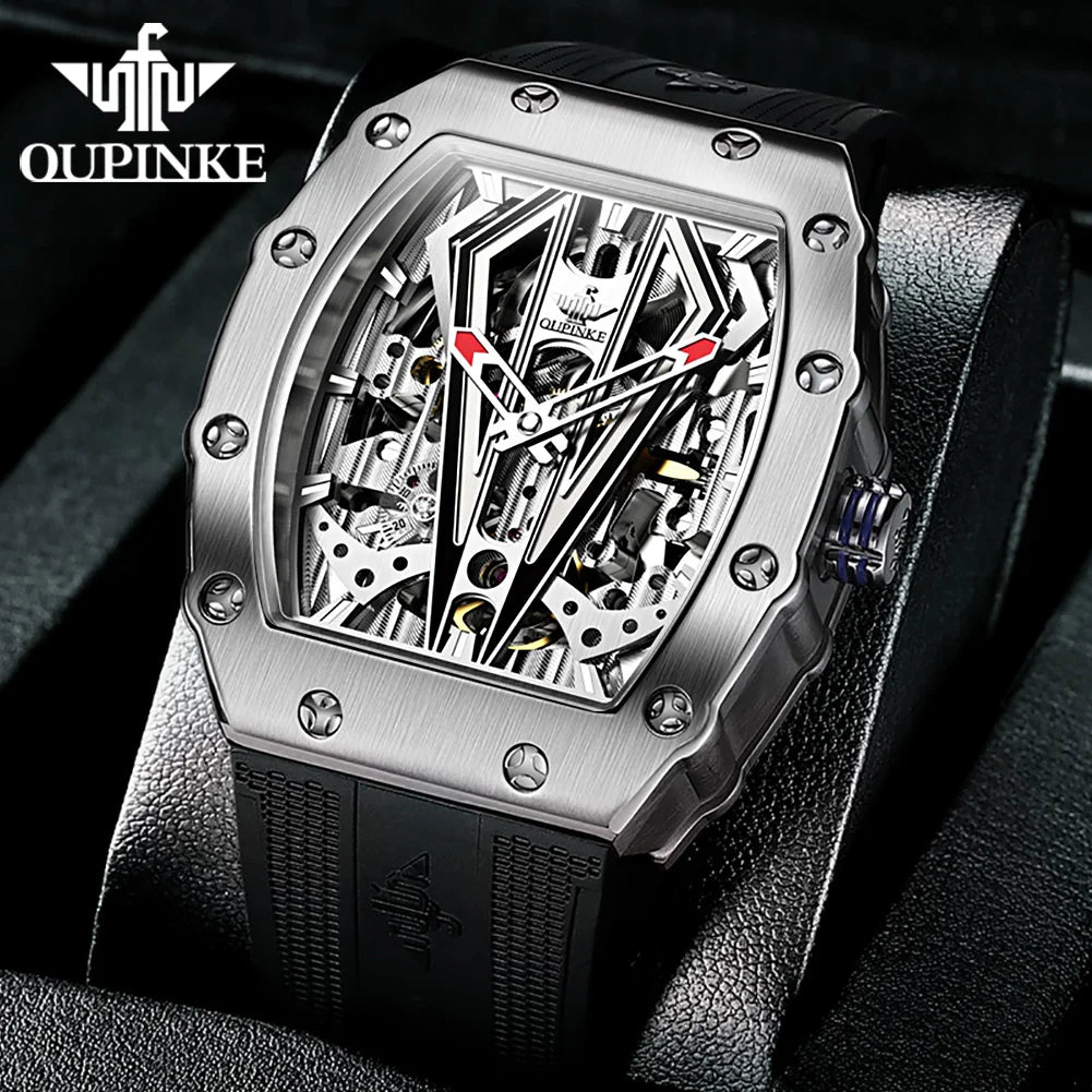 Montre Homme Automatique Squelette Tonneau Silicone Oupinke 3179 – CLEVI Paris