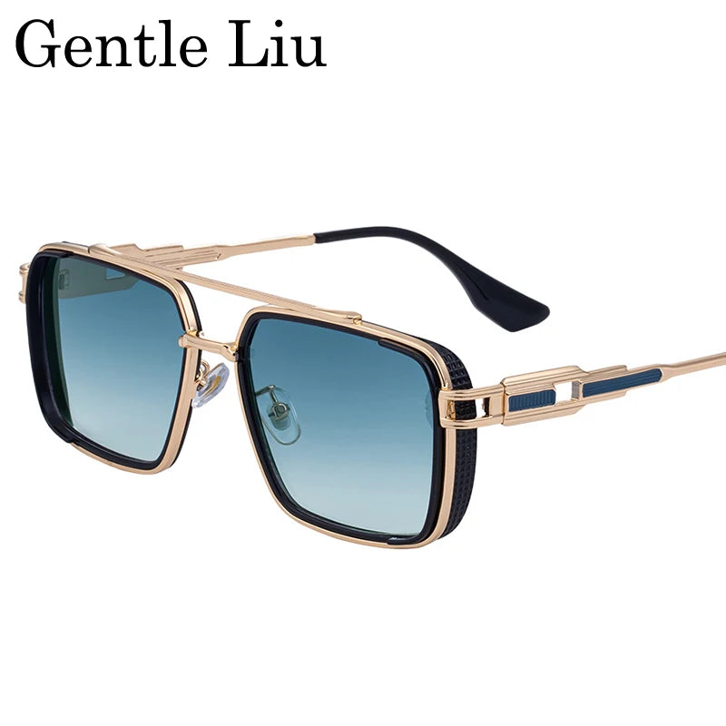 Lunettes de Soleil Carrées Steampunk Double Pont Métal UV400 Conduite Homme – CLEVI Paris