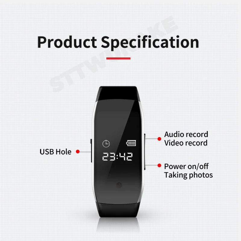 Montre Caméra Espion D5 1080P – Dictaphone Discret, Caméra HD, Bracelet Enregistreur Audio & Vidéo, Mémoire 4 à 256 Go