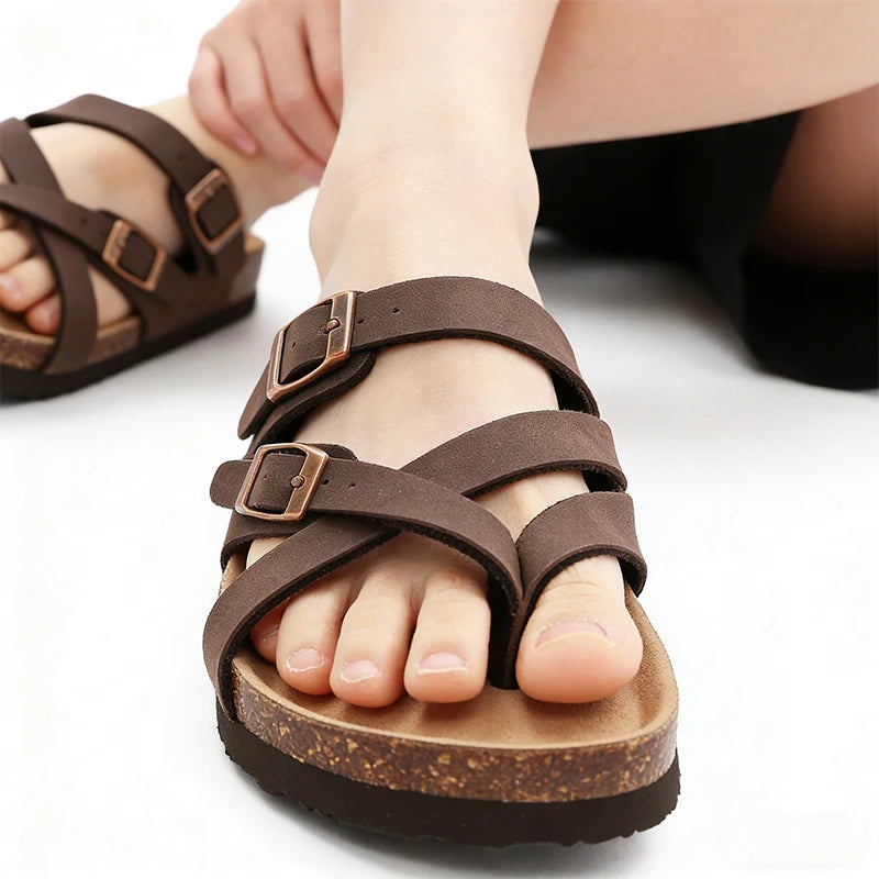 Sandales Femme Semelle Liège Soutien Plantaire Boucle Ajustable – CLEVI Paris
