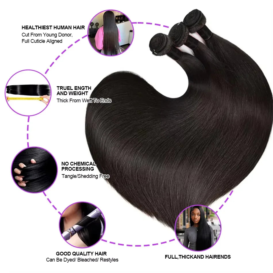 Extensions Cheveux Humains Straight Brésiliennes Remy Hair Double Weft – CLEVI Paris