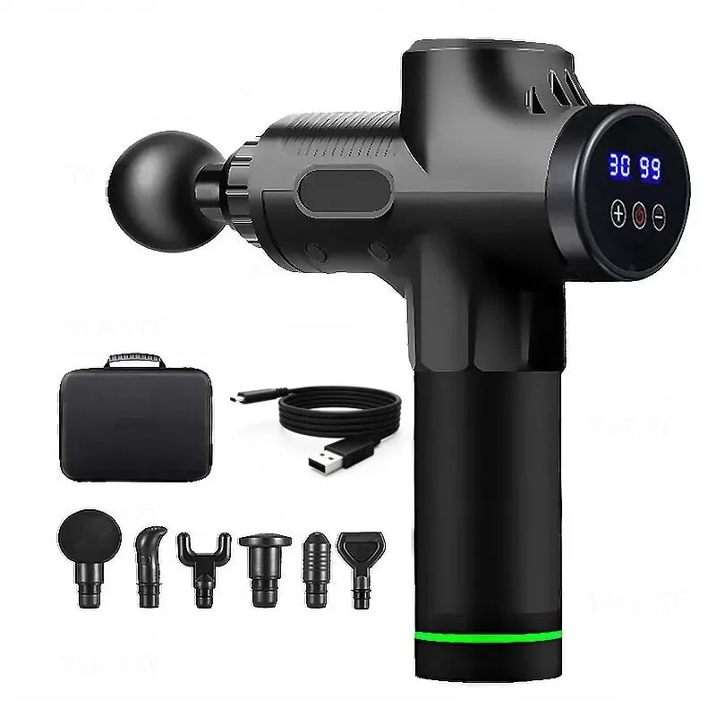 Pistolet de Massage Fascial Portable Écran LED 4 Têtes Recharge Type-C – CLEVI Paris