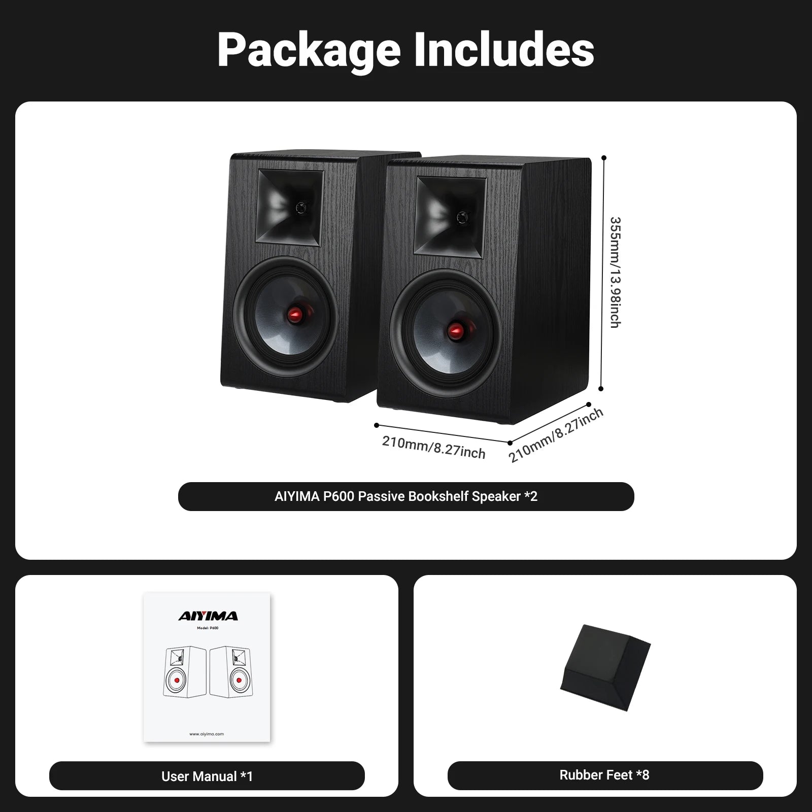 Enceintes Bibliothèque HiFi Passives 6,5" – Tweeter Soie, Woofer Fibre Carbone | AIYIMA P600