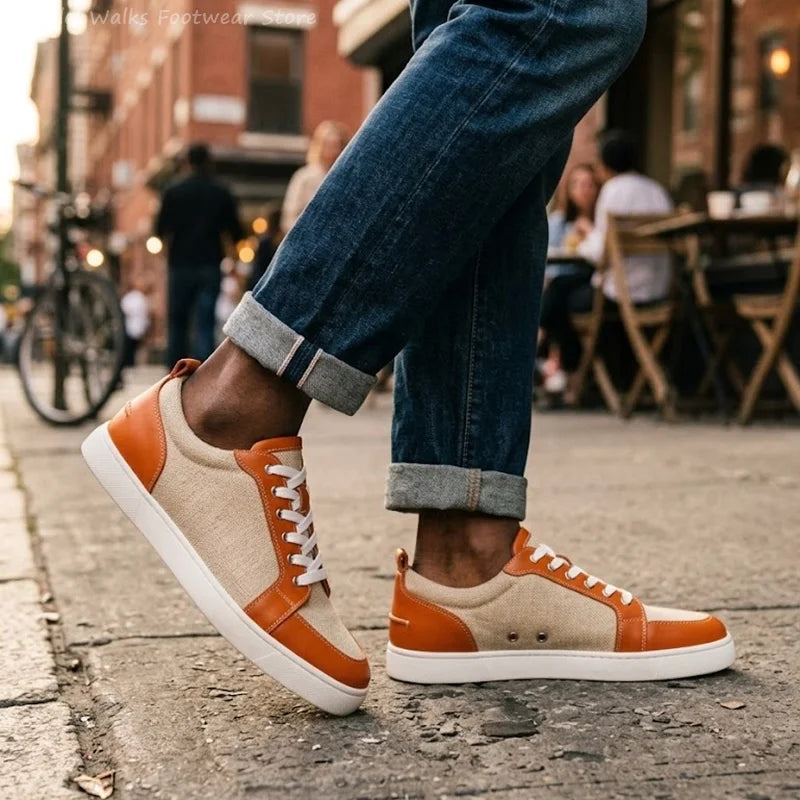 Sneakers Basses Toile Cuir Patchwork Streetwear Homme – CLEVI Paris