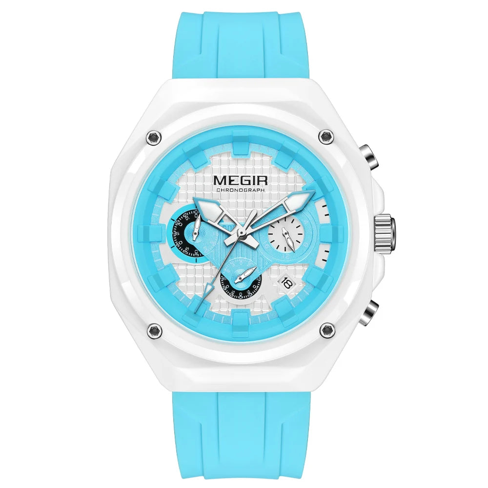 MEGIR 8118 Montre Homme Chronographe Quartz Bracelet Silicone 45mm Lumineux Calendrier 3 ATM 5 Coloris – CLEVI Paris