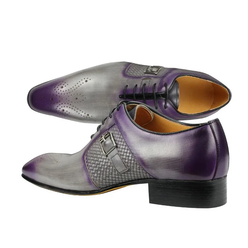 Oxford Homme Cuir de Vache Artisanal Bout Pointu Boucle Métal Gris-Violet | Business EU 39-50