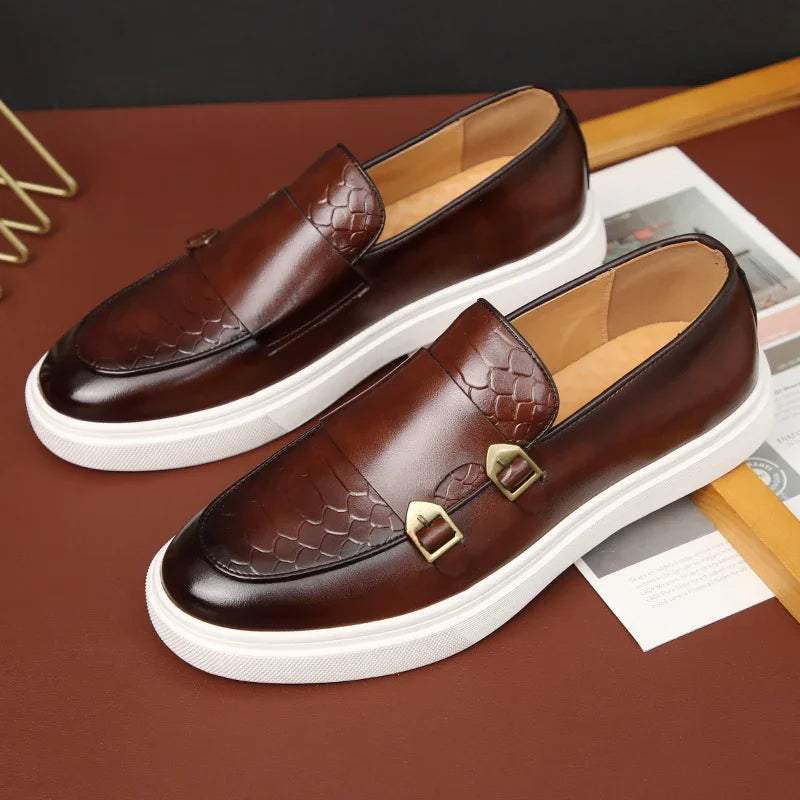 Mocassins Homme Cuir Embossé Style Britannique — Slip-On, Semelle Épaisse, Respirants, Pointures 38-46 | CLEVI Paris