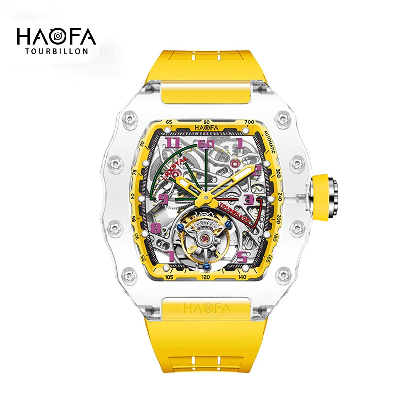 Montre Homme Tourbillon Volant HAOFA 2210 – Boîtier Cristal Transparent Double Ressort Réserve 72h Édition Limitée – CLEVI Paris