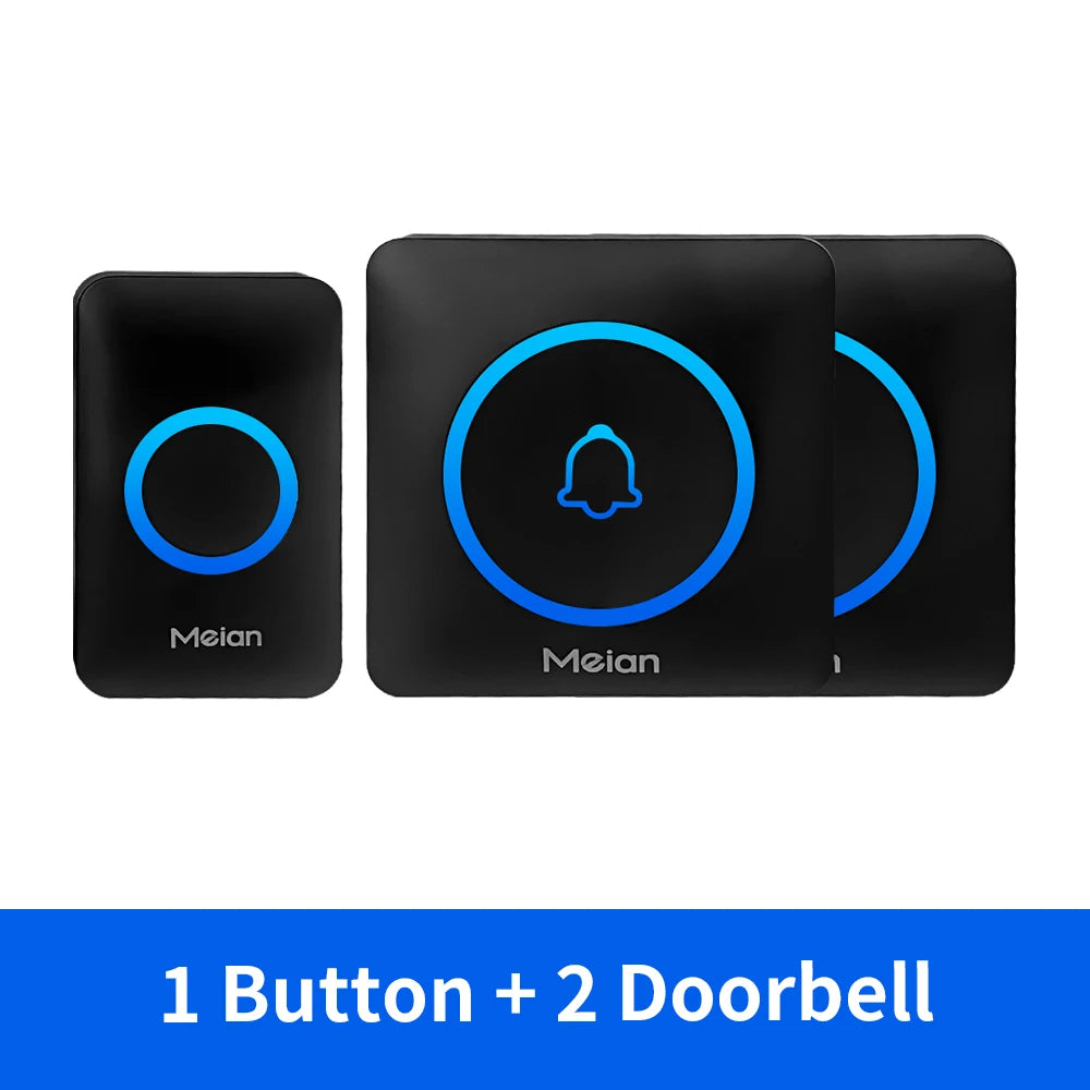 Sonnette Sans Fil Meian IP65 – 300m, 60 Sonneries, 110dB, LED Flash, 1 ou 2 Carillons, EU/UK/US