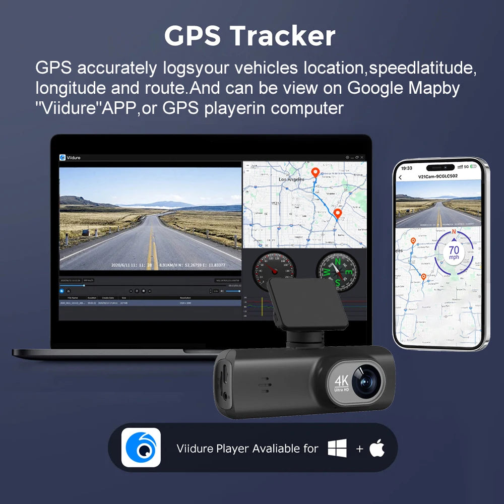 Dashcam 4K WiFi V22B – Double Objectif, GPS, Caméra Arrière 1080p, Surveillance Parking 24h – CLEVI Paris