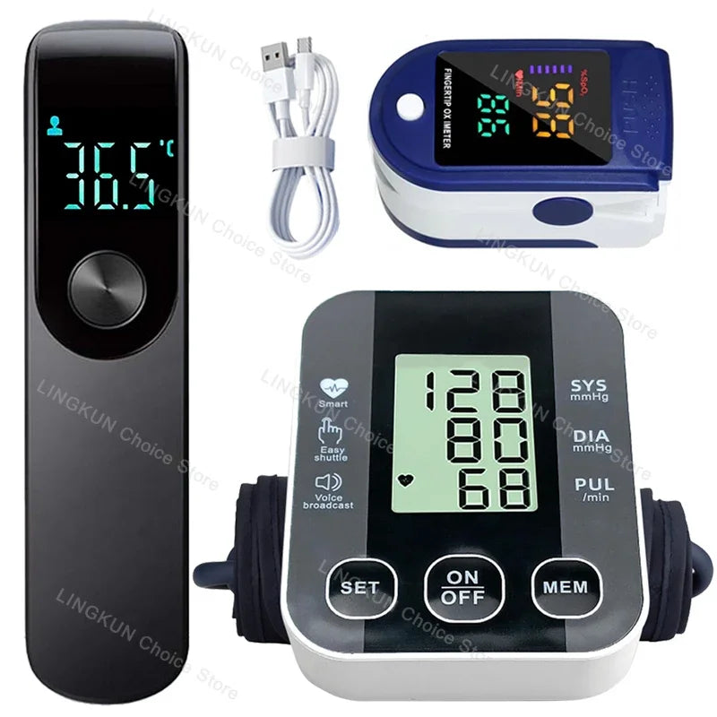 Kit Santé 3-en-1 Tensiomètre Bras Thermomètre Oxymètre Certifié CE – CLEVI Paris