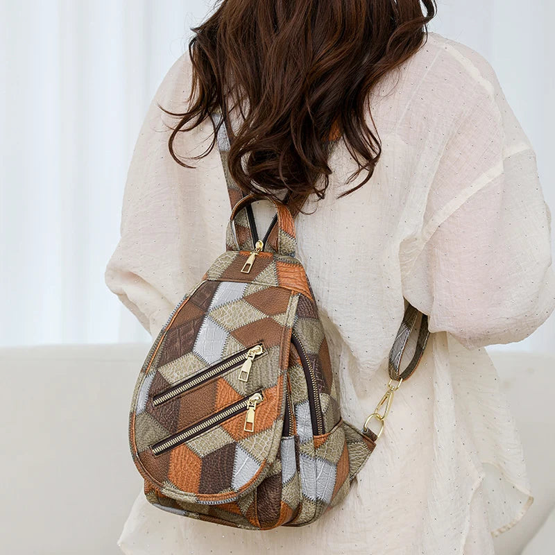 Sac Banane PU Patchwork Femme Retro Multi-Port Casual Chic – CLEVI Paris