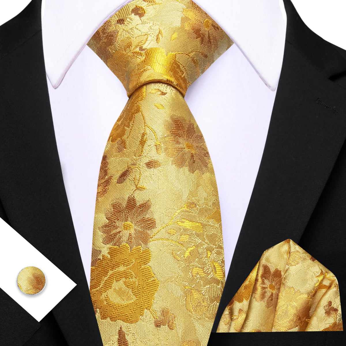 Ensemble cravate homme 3 pièces jacquard floral – CLEVI Paris