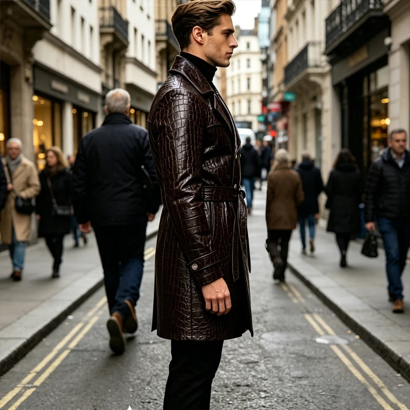 Manteau homme effet croco double boutonnage – CLEVI Paris