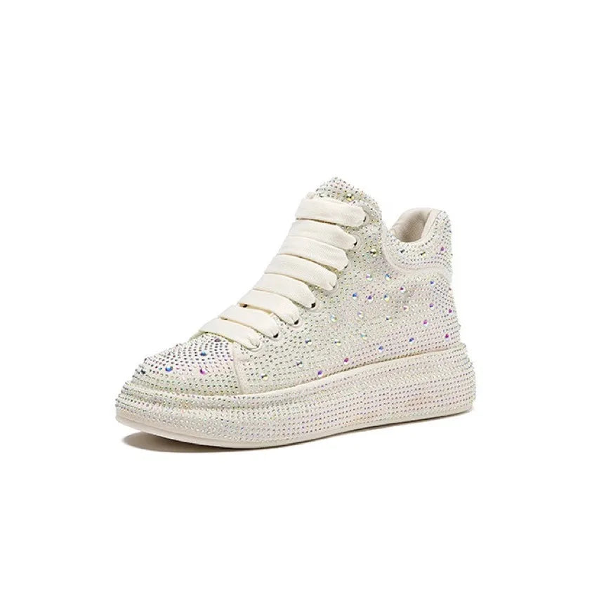 Sneakers Femme Montantes Strass & Fourrure – Cuir Véritable | Zip | Talon 3-5cm | 4 Coloris | Tailles 35-40
