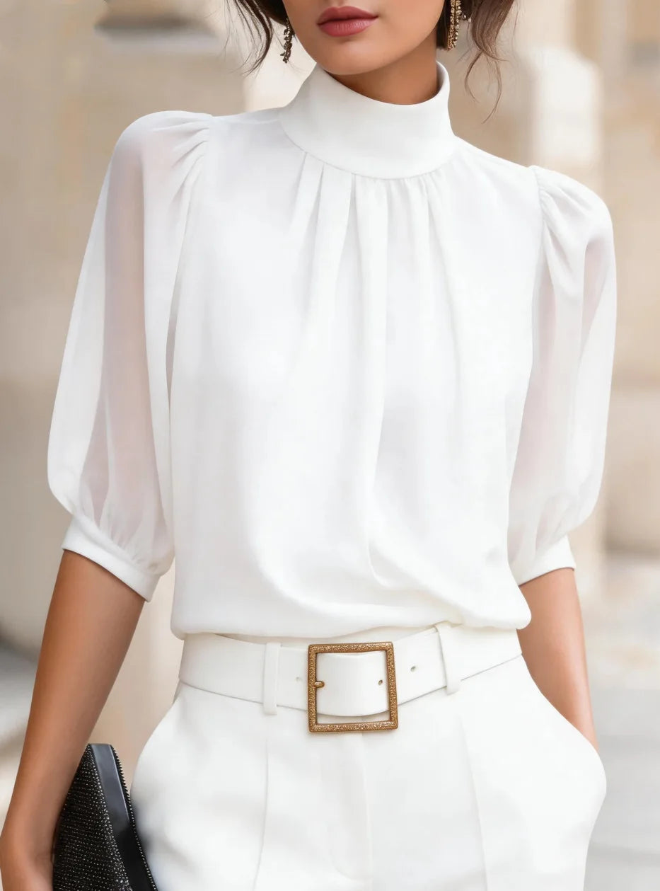 Chemisier col montant plissé femme – CLEVI Paris