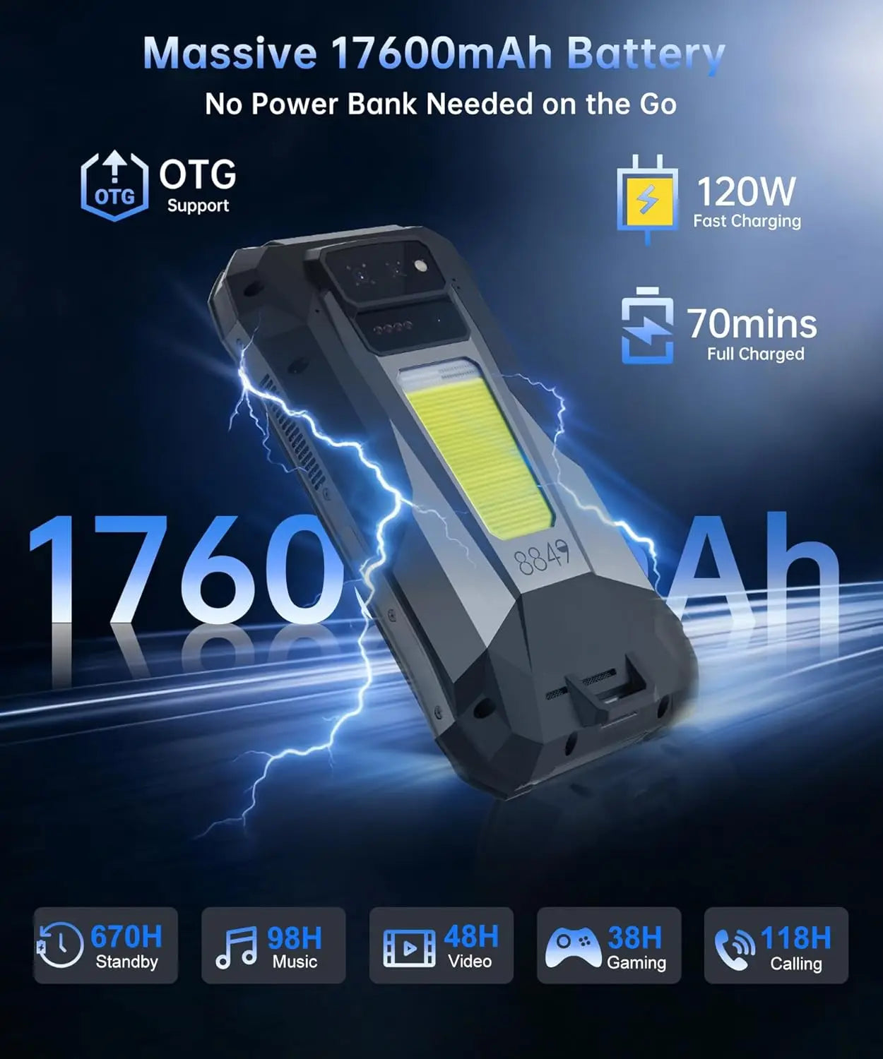 8849 Tank X Smartphone Rugged 5G Projecteur 220lm 1080P Dimensity 8200 17600mAh Android 15 IP68 – CLEVI Paris