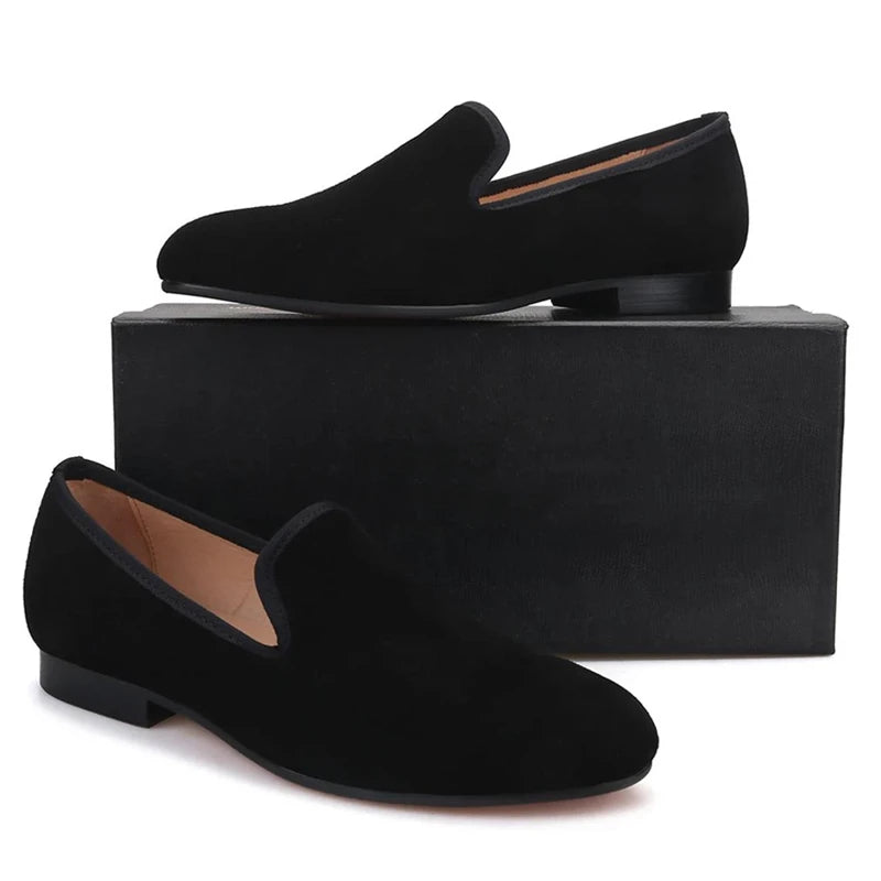 Loafers Homme Velours Semelle Rouge Slip-On Soirée Fashion – CLEVI Paris