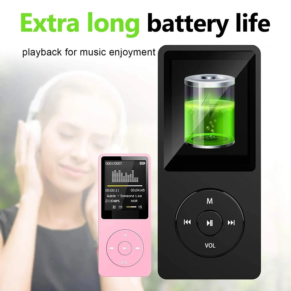 Lecteur MP3 Portable Ultra-Fin – Radio FM, Haut-parleur, Enregistreur, Écran 1,8", jusqu'à 64 Go
