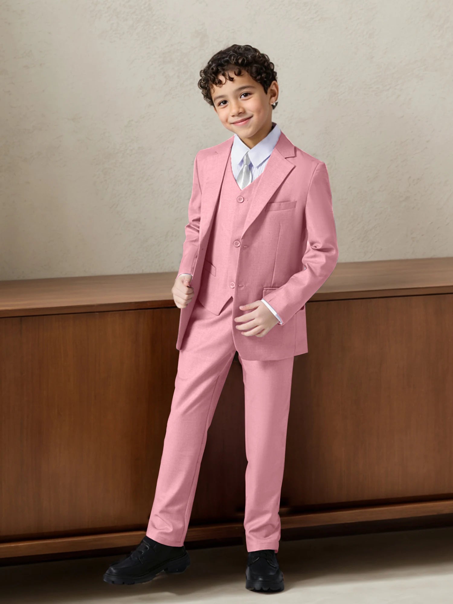 Costume 4 Pièces Garçon Mariage Cérémonie Slim Veste Gilet Pantalon Cravate 13 Coloris – CLEVI Paris