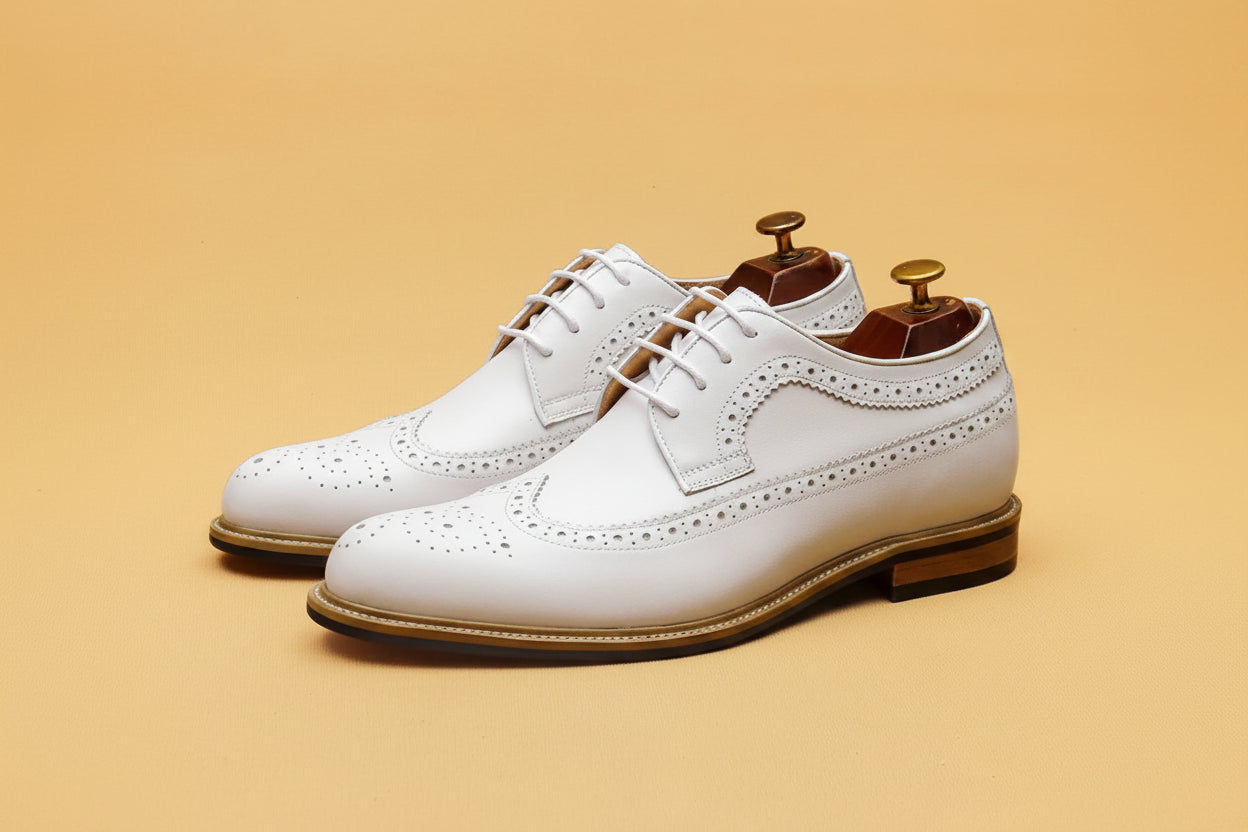 Richelieu Brogue Cuir Véritable Homme | Oxford Blanc Mariage – CLEVI Paris