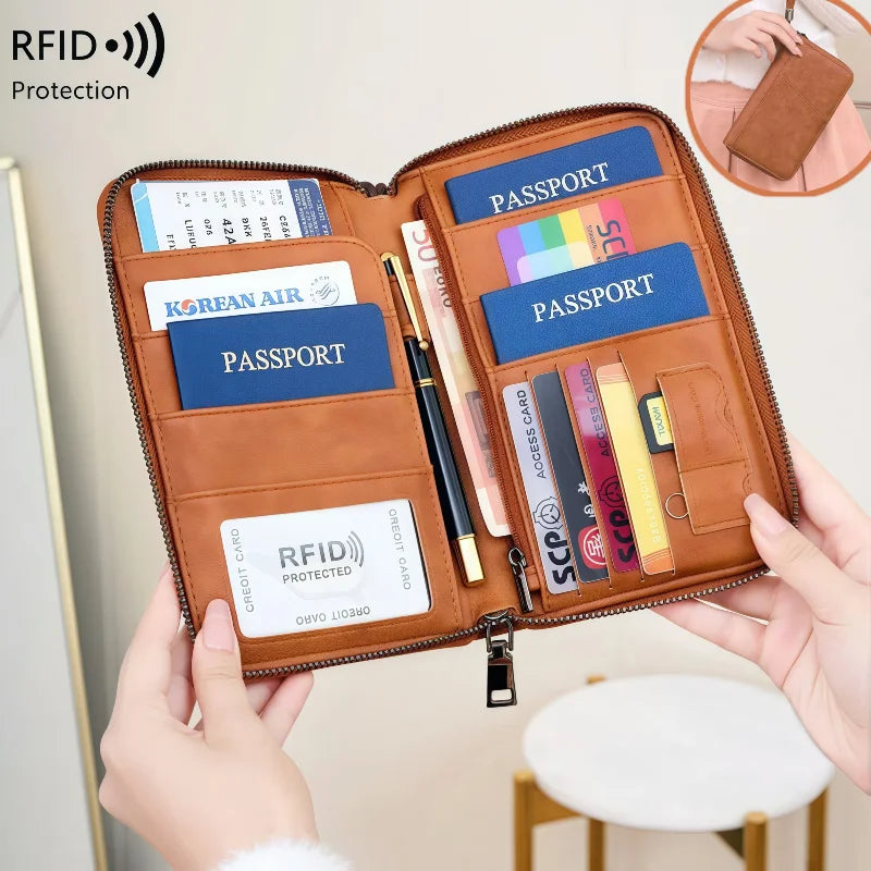 Porte-Passeport Anti-RFID PU Imperméable | Portefeuille Voyage Multifonction, 8 Coloris – CLEVI Paris