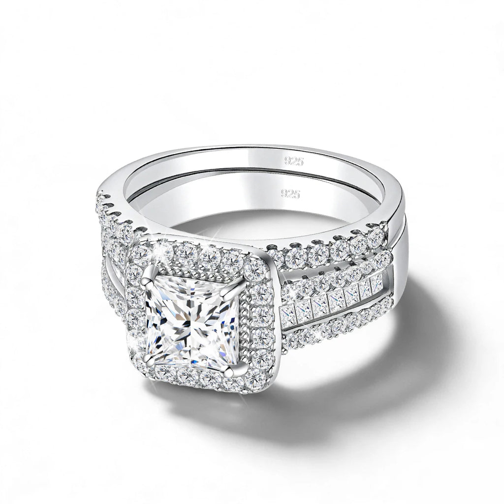 Coffret 2 Bagues Fiançailles Femme – Moissanite Taille Princesse 1,5CT Argent 925