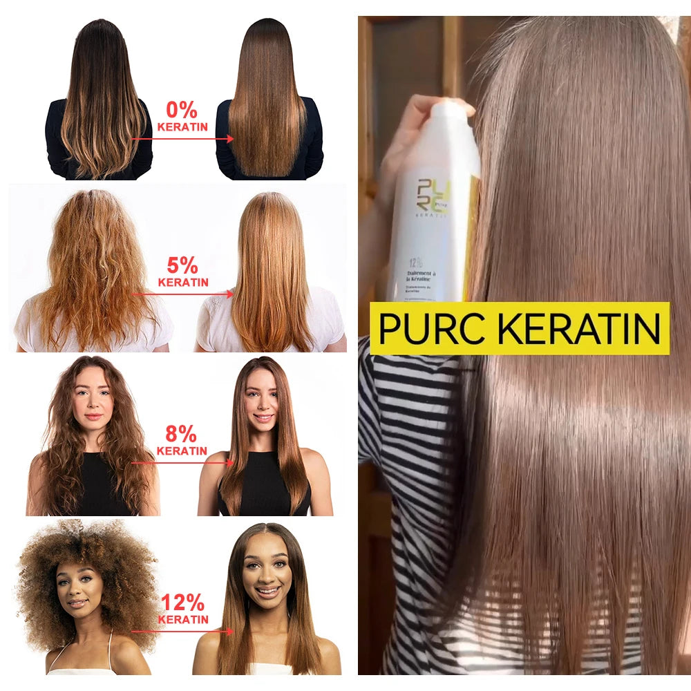 Traitement Kératine PURC 1000ml – Lissage Brésilien Professionnel, Cheveux Bouclés & Frisant