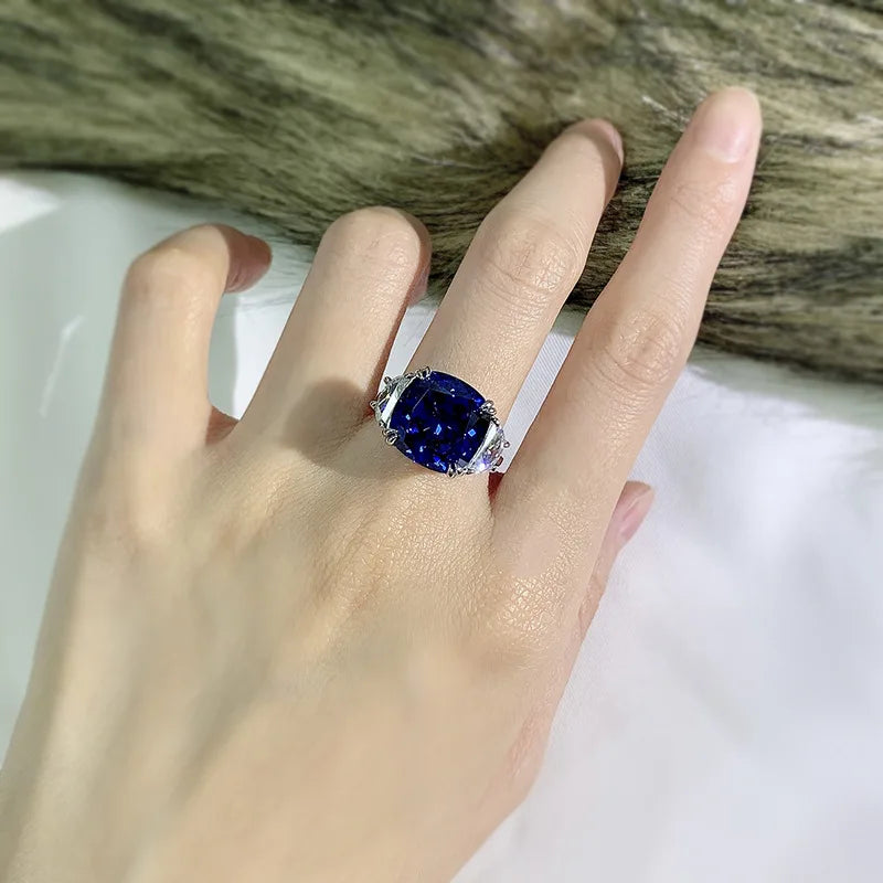 Bague Saphir Lab & Diamant Haute Carbone | Argent 925 – CLEVI Paris