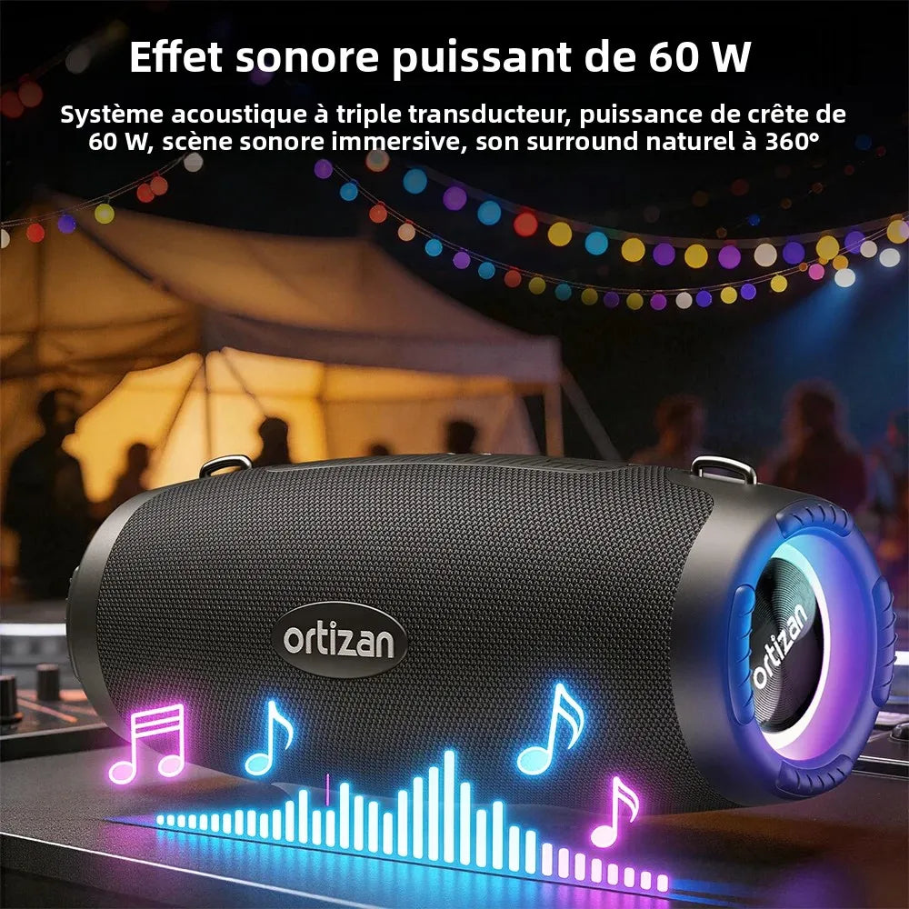 Ortizan M8 Enceinte Bluetooth 60W IP67 Auracast RGB Bass Boost 20h – CLEVI Paris