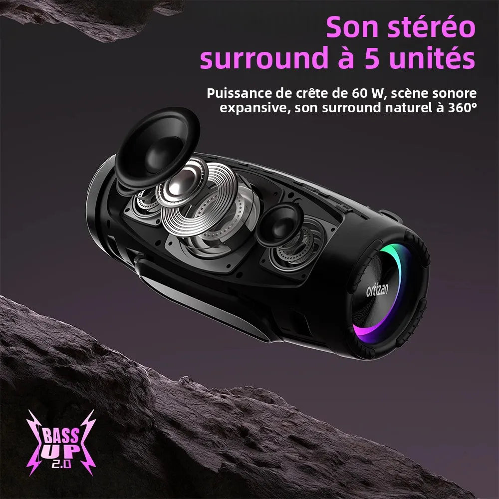 Ortizan M8 Enceinte Bluetooth 60W IP67 Auracast RGB Bass Boost 20h – CLEVI Paris