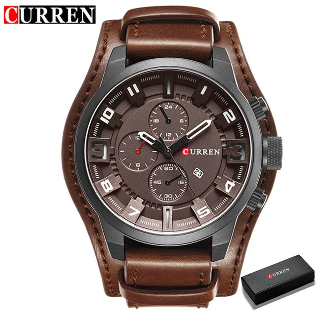 CURREN Montre Quartz Homme Style Chronographe Cuir Date Jour 45mm Mouvement Japonais – CLEVI Paris