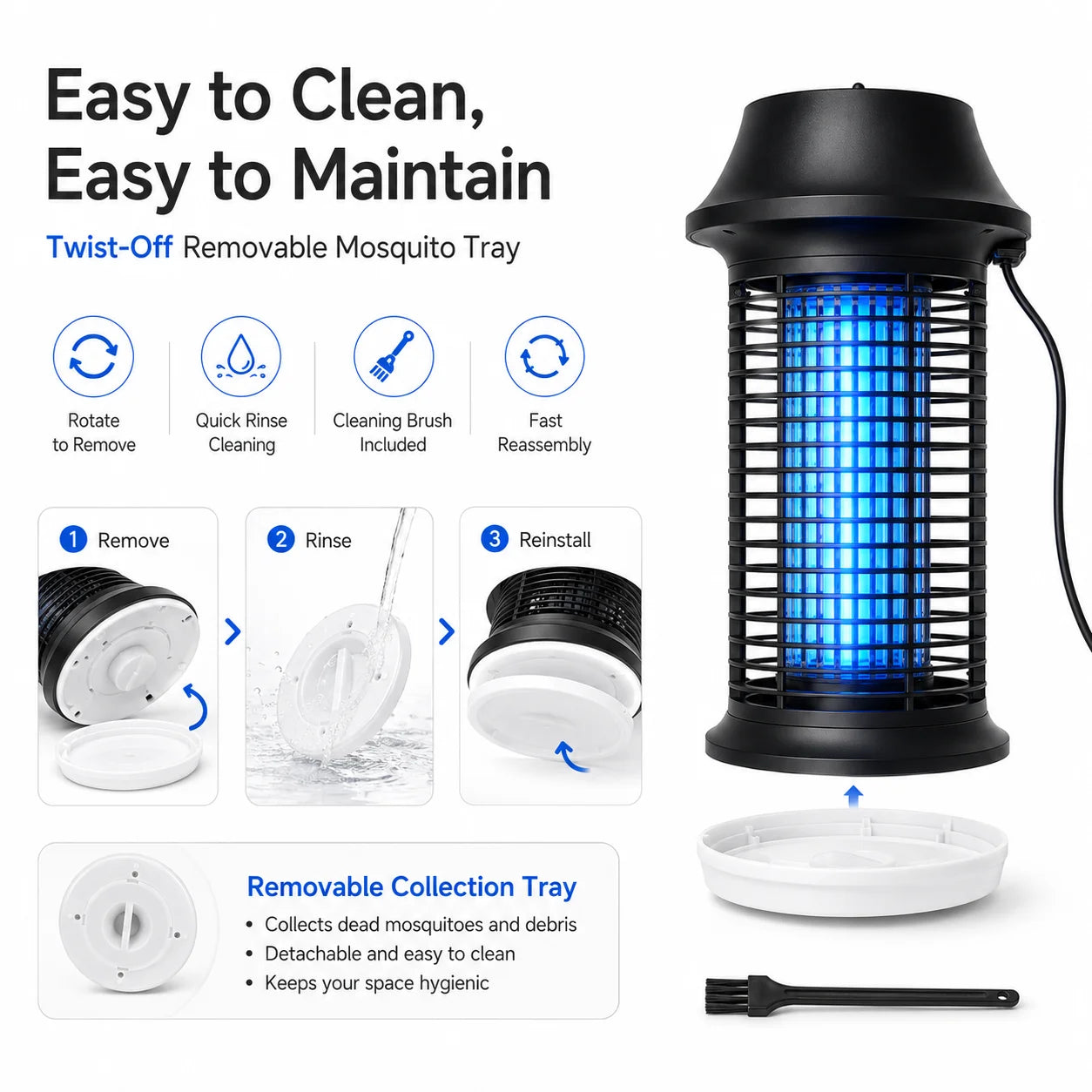 Lampe Anti-Moustiques UV 15W 2-en-1 + Lumière LED – IPX4 Étanche, 360°, Maison, Jardin & Camping