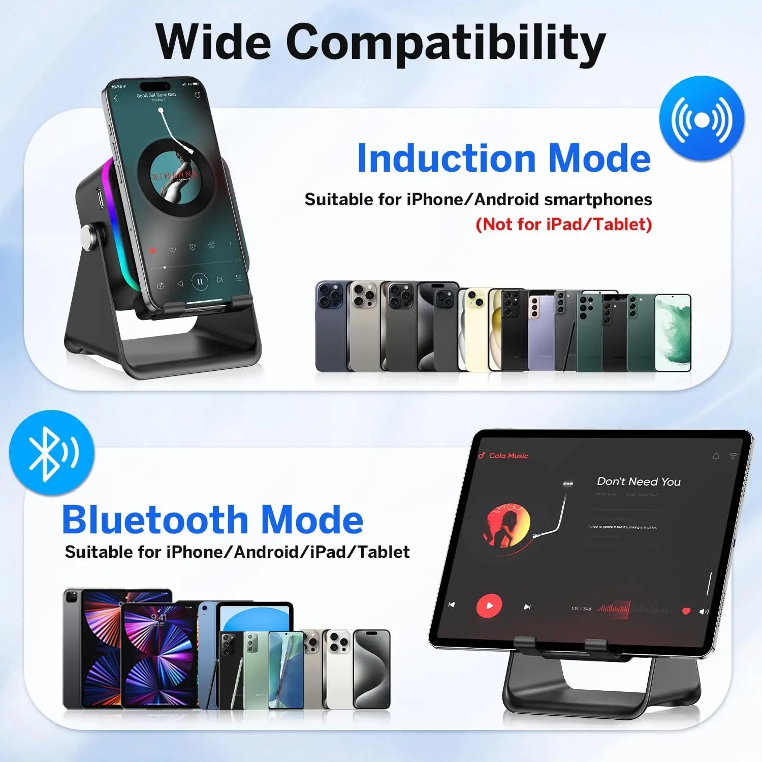 Support Téléphone 5-en-1 – Enceinte Induction HiFi, 8 LED RGB, Power Bank 5000mAh | Newmsnr