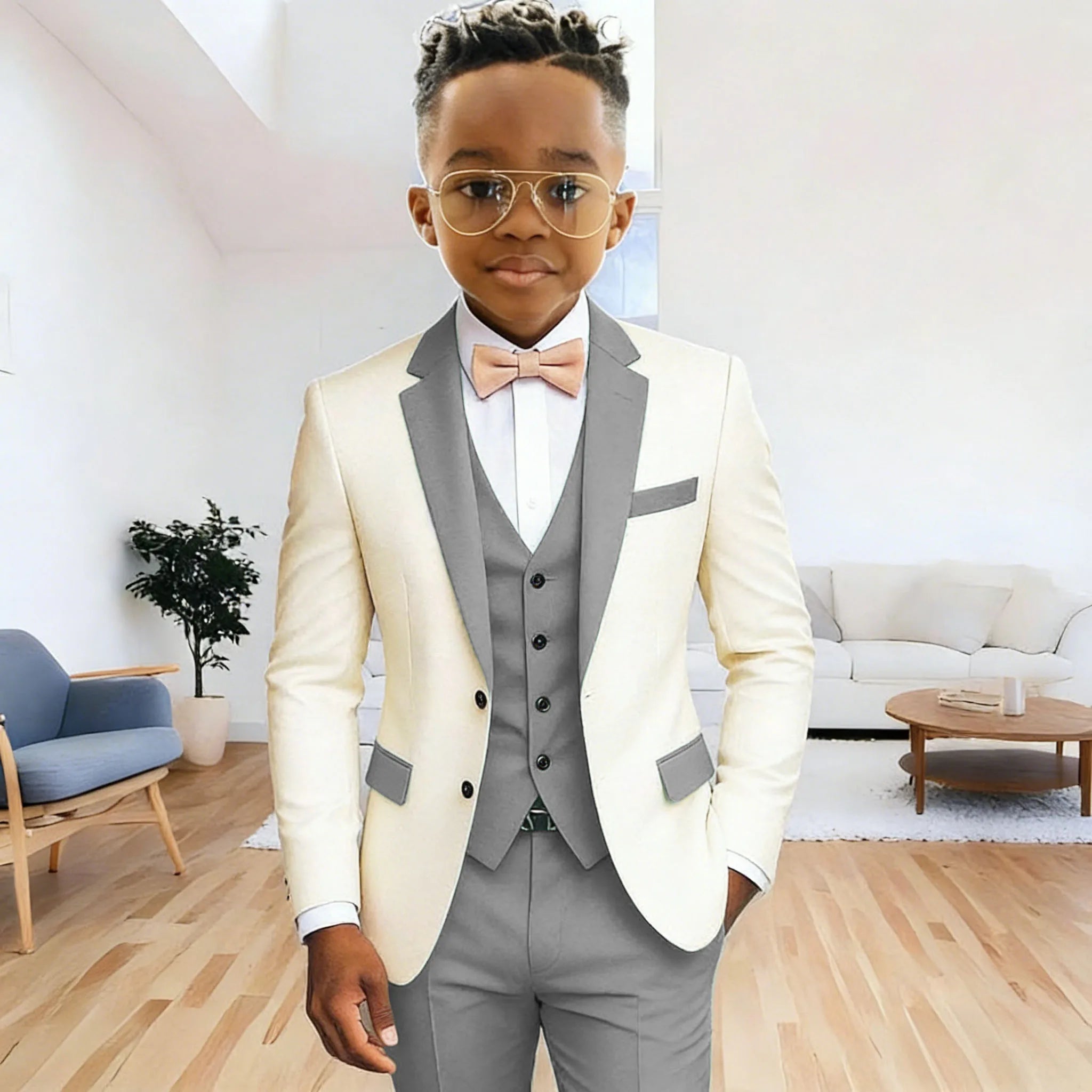 Costume 3 Pièces Garçon | Veste + Gilet + Pantalon | Mariage Cérémonie 2-16 Ans