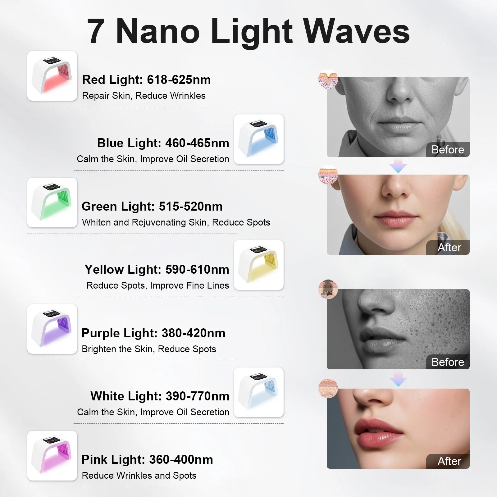 Masque LED Visage 7 Couleurs 287 LEDs Thérapie Lumineuse Anti-Âge Acné – CLEVI Paris