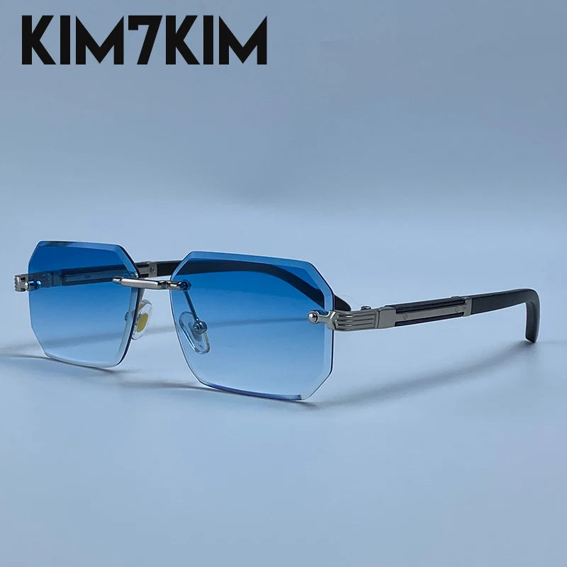 Lunettes de Soleil Sans Monture Rectangulaires Homme – Style Punk Vintage Géométrique Verres Dégradés UV400 – CLEVI Paris