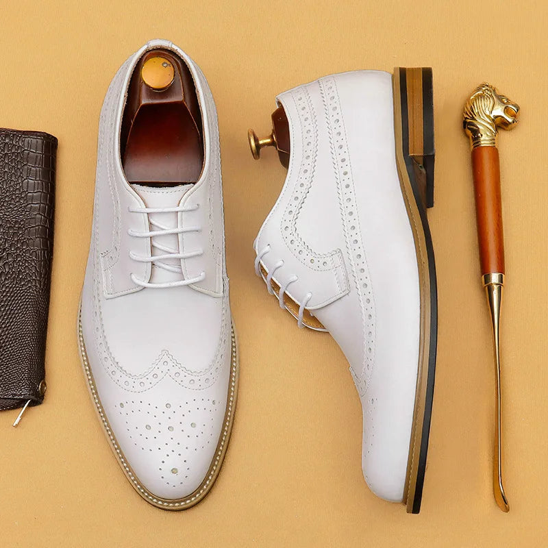 Richelieu Brogue Cuir Véritable Homme | Oxford Blanc Mariage – CLEVI Paris