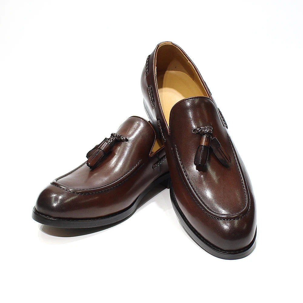 Loafer Tassel Cuir Véritable Homme Style Italien Fait Main Slip-On – CLEVI Paris