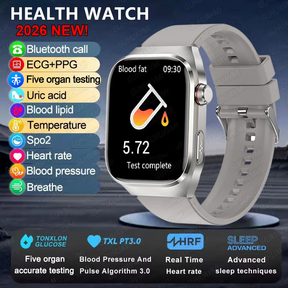 Montre Connectée Santé ECG Acide Urique IMC 5 Organes | AMOLED Verre Saphir IP68